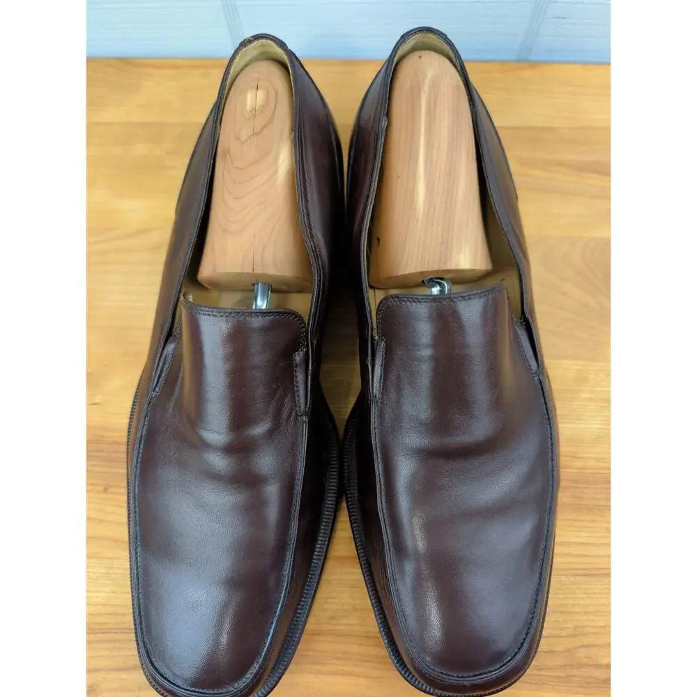 Bruno Magli Mens Brice Brown Leather Dress Shoes 12 Wide Slip On Loafers Italy